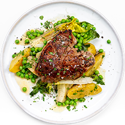 Lamb with Baby Gem, New Potatoes & Peas
