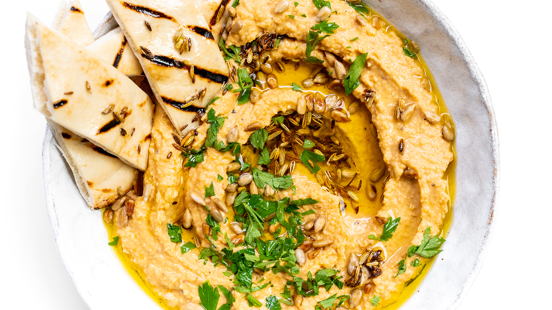 Harissa Hummus with Toasted Pitta Bread