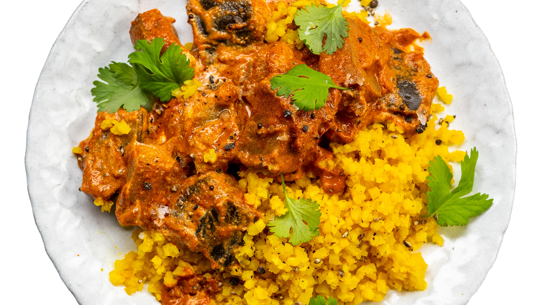 Aubergine Curry with Turmeric Cauliflower Rice
