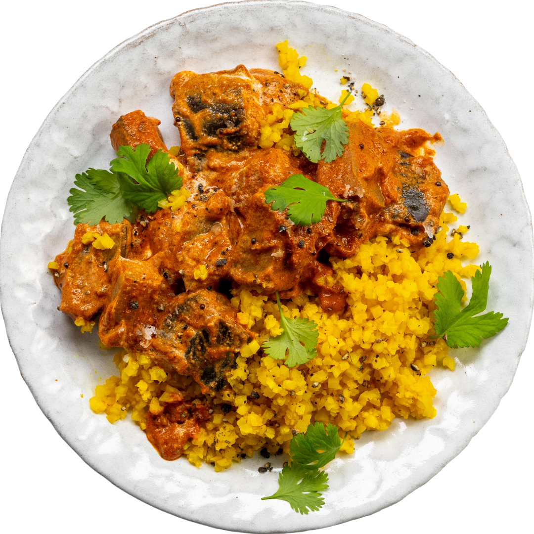 Aubergine Curry with Turmeric Cauliflower Rice