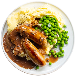 Bangers & Mash with Roast Garlic Onion Gravy