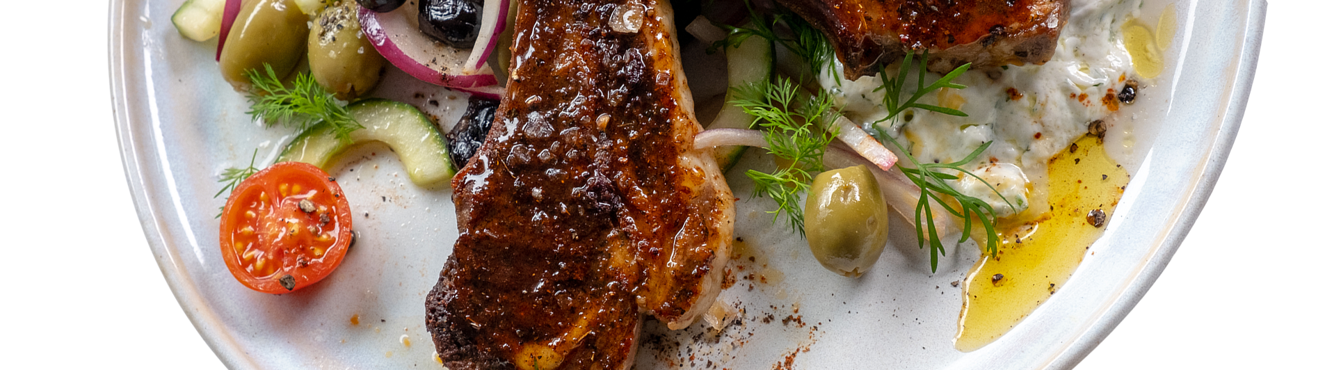 Spiced Lamb Chops with Tzatziki Greek Salad