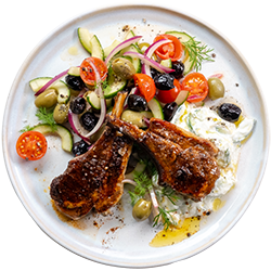 Spiced Lamb Chops with Tzatziki Greek Salad