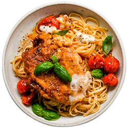 Florentine Butter Chicken with Burst Cherry Tomatoes, Basil & Mozzarella