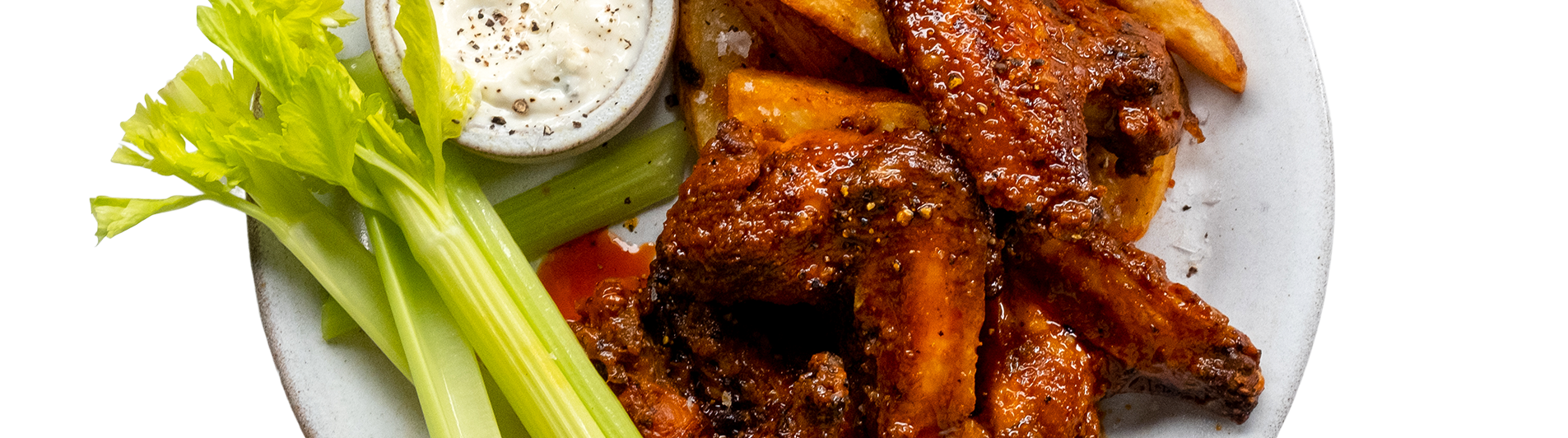 Spicy Buffalo Chicken Wings with Chips & Garlic Dip