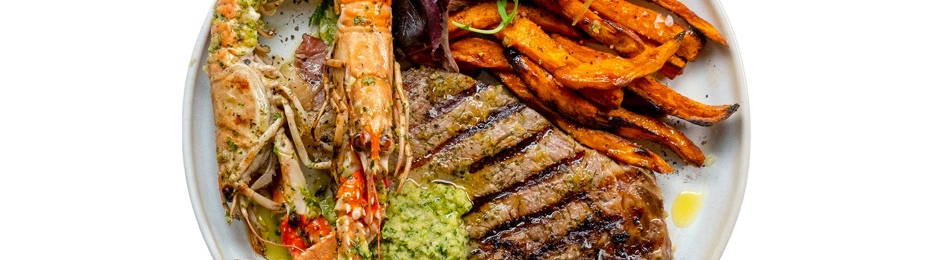 Chimichurri Surf and Turf with Skinny Sweet Potato Chips