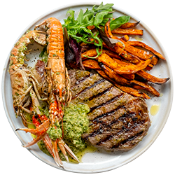 Chimichurri Surf and Turf with Skinny Sweet Potato Chips