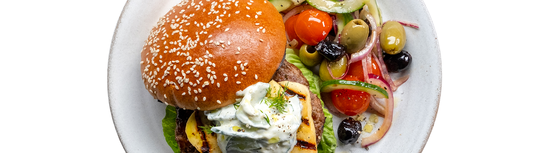 Lamb Burger with Tzatziki & Good Greek Salad