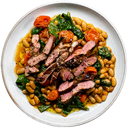Rosemary Lamb Steaks with Quick Bean Stew