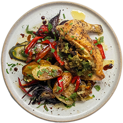 Stuffed Chicken Breast with Balsamic Roast Vegetables
