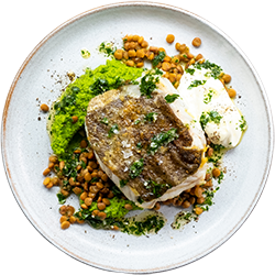 Pan-fried Cod with Minty Pea Puree