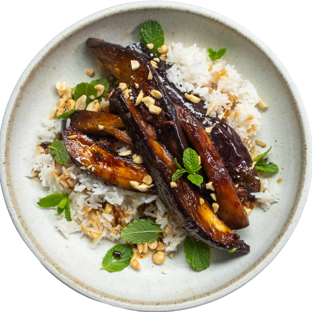 Thai-style Aubergine with Mint & Jasmine Rice