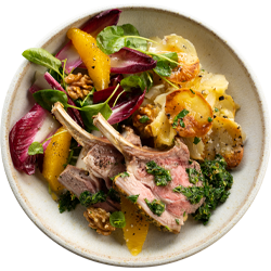 Rack of Lamb with Boulangère Potatoes & Bitter Leaf Salad