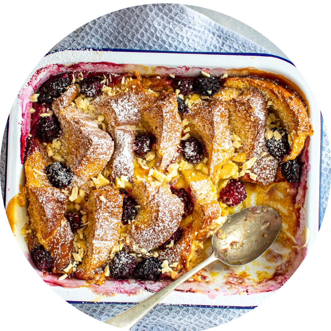 White Chocolate & Blackberry Bread Pudding